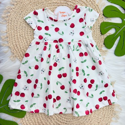 Vestido Cherries e Gatinha - Off White cerejinha